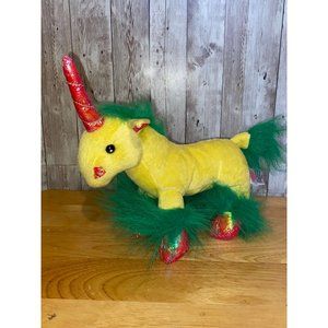 Sugar Loaf Yellow Red Green Fur Unicorn Plush Stuffed Animal Toy Whimsical